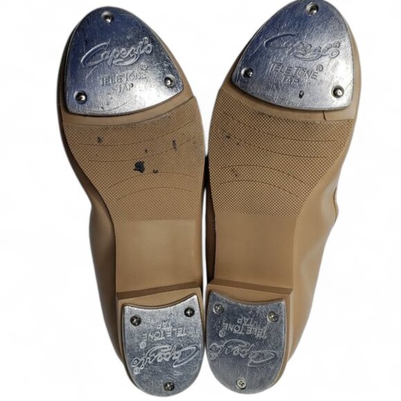 Capezio Tap Dance Shoes Women's Tan Arts Metal Tele Tone Heels Slip On 6.5 - Picture 8 of 9